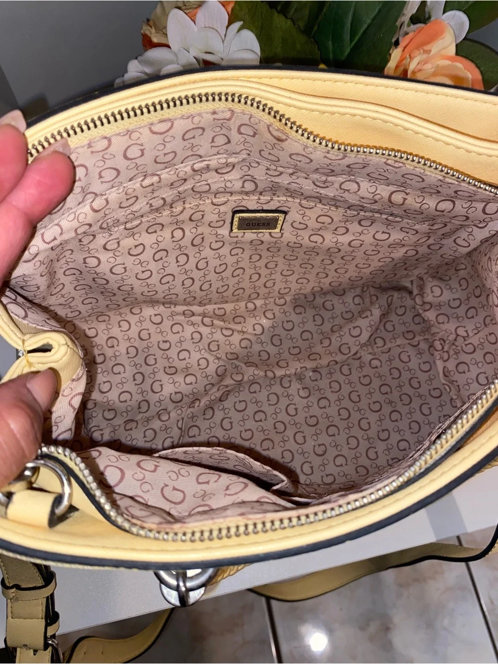 GUESS Pale Yellow Braided-Handle Tote